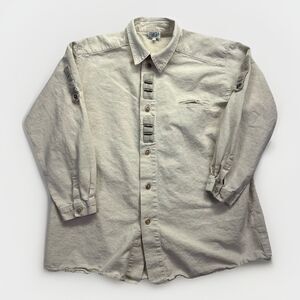 Vintage Country Line Linen Shirt Mens Large 43 Beige Long Sleeve Button Up